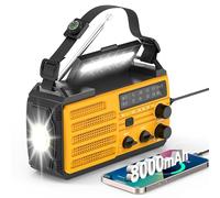 Radio Portatile Emergenza FM/AM, Radiolina a Manovella Dinamo, Radio Solare Piccola con Batteria Ricaricabile da 8000mAh, Allarme SOS e Torci, Lampada da Lettura, Power Bank per Emergenze