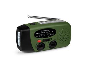 Radio portatile multifunzione Thomson RT260 verde con batteria 2000mAh, energia solare e manovella
