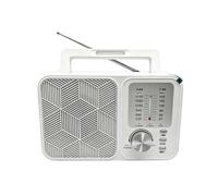 Radio Portatile Retrò con Multibanda, Slot per Scheda e Stazioni FM, Ricaricabile, con Manopola, Colore Bianco.