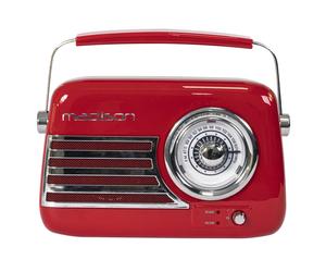 RADIO PORTATILE STILE VINTAGE BLUETOOTH USB FM 30W MADISON ROSSA RICARICABILE