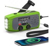 Radio solare di emergenza, con torcia a LED, allarme SS, AM/FM, con batteria da 2000 mAh, per ricarica di emergenza di smartphone Green