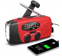 Radio solare portatile con meteo AM/FM/NOAA, generatore a manovella, 2000 mAh, caricatore USB per telefoni cellulari, torcia a LED, per emergenze, campeggio, pesca (rosso)