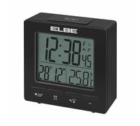 Elbe RD-005-N - Orologio Sveglia con termometro, Temperatura Interna, Compatto, Display LCD 2,55", Luce di Fondo, Funzione Snooze, Colore: Nero