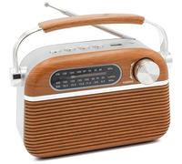 Radio Vintage Design Retrò USB / MP3 /Lettore Micro SD - Portatile - Antenna Retrattile - Radio a pile ed elettricità - 20 CM x 12 CM - Motivo legno e INOX