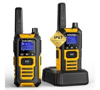 Radioddity HD-1 Walkie Talkie IP67 impermeabile, Set radio PMR robusto, antipolvere e antishock con chiamata di gruppo a un tasto, allarme vibrante, SOS, ricarica via base e USB-C (2 pezzi, giallo)