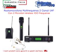 Radiomicrofono Multifrequenza 2 Canali UHF Con 2 Microfoni 100 Frequenze