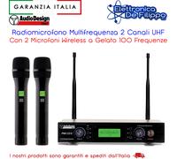 AUDIODESIGN PRO PMU 2212 Set centralina e 2 microfoni a gelato UHF, kit radiomicrofono palmare professionale, microfono wireless con body pack