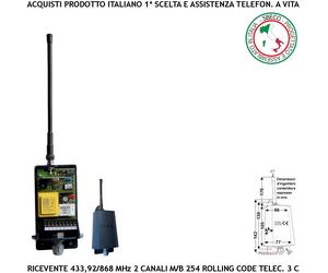 Radioricevente Freq. 433,92 MHz Bicanale 230 V Universale Automatismi Apriporta