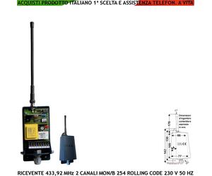 Radioricevitore Universale Fr. 433,92 MHz Bicanale Mono Bistab 230 V Automatismi