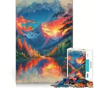 Radiosa serenità︰ Tramonto sullo specchio alpino Puzzle da 1000 pezzi per adolescenti Gioco di logica Momenti caldi Taglio preciso Pezzo da collezione artistica (38x52cm)