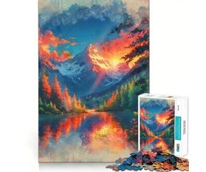Radiosa serenità︰ Tramonto sullo specchio alpino Puzzle da 1000 pezzi per adolescenti Gioco di logica Momenti caldi Taglio preciso Pezzo da collezione artistica (38x52cm)