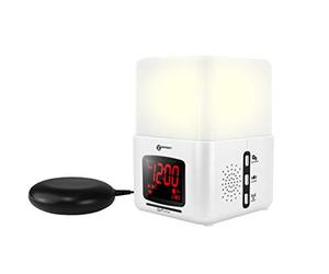 Radiosveglia con Allarme Potente e Cuscino Vibrante - Il Wake 'N' Shake Light di Geemarc Simula il Sorgere del Sole per Svegliarla Dolcemente - Per Persone con Problemi di Udito e Dormiglioni