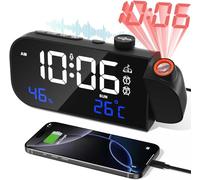 Radiosveglia Digitale da Comodino, Sveglia con Proiettore Soffitto, Multifunzione Orologio Proiettore Soffitto con Temperatura, Umidità, Regolabili Luminosità e Volume, Doppia Allarme, Snooze
