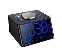 Radiosveglia FM Digitale, Sveglia Elettronica con Doppio Allarme, Snooze,2 Porte di Ricarica USB per Smartphone,con Display LCD dimmerabile, Termometro, 12/24 Ora,USB/Alimentazione a Batteria