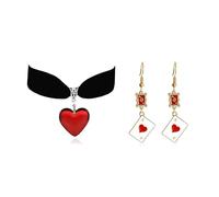 RadiVibe Collana a cuore rosso orecchini collana girocollo nero per donne regina accessori costume Halloween collana sangue vampiro gioielli di Halloween, Metallo, Nessuna pietra preziosa