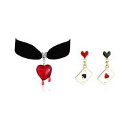 RadiVibe Collana a cuore rosso orecchini collana girocollo nero per donne regina accessori costume Halloween collana sangue vampiro gioielli di Halloween, Metallo, Nessuna pietra preziosa