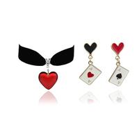 RadiVibe Collana a cuore rosso orecchini collana girocollo nero per donne regina accessori costume Halloween collana sangue vampiro gioielli di Halloween, Metallo, Nessuna pietra preziosa