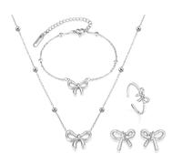 RadiVibe Set di gioielli con fiocco collana orecchini braccialetto arco set di gioielli per le donne Bowknot ciondolo catena collana nastro orecchini accessori roba, Metallo, Nessuna pietra preziosa