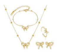 RadiVibe Set di gioielli con fiocco collana orecchini braccialetto arco set di gioielli per le donne Bowknot ciondolo catena collana nastro orecchini accessori roba, Metallo, Nessuna pietra preziosa