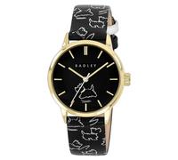 RADLEY Orologio RY21908A con cinturino in pelle nera stampata a forma di cane placcato oro