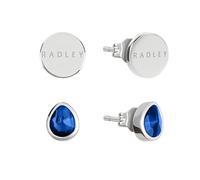Radley Set di orecchini da donna placcati in argento con zirconia cubica blu, confezione doppia