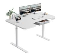 Radlove Scrivania elettrica a forma di L, regolabile in altezza, 150 x 100 cm, con doppio motore, 4 tasti memoria e indicatore LED, scrivania angolare per ufficio e casa, bianco