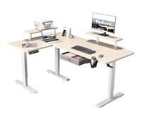 Radlove Scrivania elettrica regolabile in altezza a forma di L con supporto per monitor, display a LED, 160 x 70 cm, scrivania regolabile per home office e ufficio, rovere