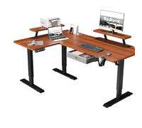 Radlove Scrivania elettrica regolabile in altezza a forma di L con supporto per monitor, display a LED, 160 x 70 cm, scrivania regolabile per home office e ufficio, marrone noce