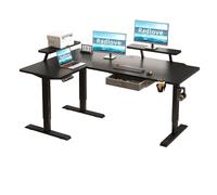 Radlove Scrivania elettrica regolabile in altezza a forma di L con supporto per monitor, indicatore LED, 160 x 70 cm, scrivania regolabile per ufficio e ufficio, nero