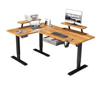 Radlove Scrivania elettrica regolabile in altezza a forma di L con supporto per monitor, indicatore LED, 160 x 70 cm, scrivania regolabile per ufficio e ufficio, effetto legno antico