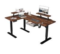 Radlove Scrivania elettrica regolabile in altezza a forma di L con supporto per monitor, indicatore LED, 160 x 70 cm, scrivania regolabile per ufficio e ufficio, marrone
