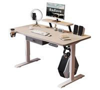 Radlove Scrivania elettrica regolabile in altezza, con 4 controlli in memoria e tecnologia anti-collisione (rovere+ripiano per monitor, 76 x 140 cm)