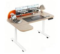 Radlove Scrivania elettrica regolabile in altezza con divisorio arancione e forma a L, 150 x 68 cm, display a LED, USB-C - Scrivania regolabile per home office e ufficio, effetto legno