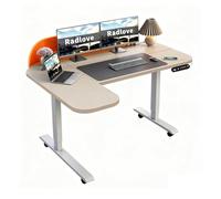 Radlove Scrivania elettrica regolabile in altezza con divisorio arancione e forma a L, 150 x 68 cm, display a LED, USB-C - Scrivania regolabile per home office e ufficio, cachi