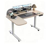 Radlove Scrivania elettrica regolabile in altezza con divisorio grigio e forma a L, 150 x 68 cm, display a LED, USB-C - Scrivania regolabile per home office e ufficio, cachi
