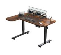 Radlove Scrivania elettrica regolabile in altezza con divisorio grigio e forma a L, 150 x 68 cm, display a LED, USB-C - Scrivania regolabile per home office e ufficio, marrone