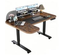 Radlove Scrivania elettrica regolabile in altezza con divisorio grigio e forma a L, 150x68 cm scrivania in piedi, display a LED, USB-C - Scrivania regolabile per home office e ufficio, marrone