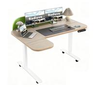 Radlove Scrivania elettrica regolabile in altezza con divisorio verde e forma a L, 150 x 68 cm, display a LED, USB-C - Scrivania regolabile per home office e ufficio, effetto legno