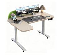 Radlove Scrivania elettrica regolabile in altezza con divisorio verde e forma a L, 150 x 68 cm, indicatore LED, USB-C - Scrivania regolabile per home office e ufficio, cachi