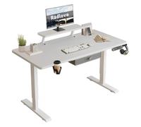 Radlove Scrivania elettrica regolabile in altezza con supporto per monitor, indicatore LED, 140 x 76 cm, scrivania regolabile per ufficio e ufficio, bianco