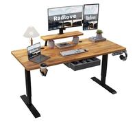 Radlove Scrivania elettrica regolabile in altezza con supporto per monitor, indicatore LED, 160 x 76 cm, scrivania regolabile per ufficio e ufficio, effetto legno antico