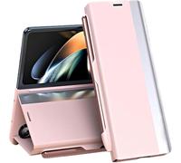 Radujy/Lovreko Luxury Electroplated Leather Magnetic Phone Case with Phone Stand and Pen Slot for Galaxy Z Fold 5/6/7,Anti-Fall Leather Case for Samsung (Pink, for Z Fold2/W21)