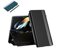 Radujy/Lovreko Luxury Electroplated Leather Magnetic Phone Case with Phone Stand, Flip Phone Magnetic Pen Slot Case for Samsung Z Fold7/6/5/4 (Black,For Z Fold4)