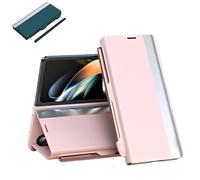 Radujy/Lovreko Luxury Electroplated Leather Magnetic Phone Case with Phone Stand, Flip Phone Magnetic Pen Slot Case for Samsung Z Fold7/6/5/4 (Pink,For Z Fold5)