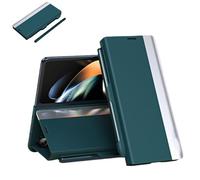 Radujy/Lovreko Luxury Electroplated Leather Magnetic Phone Case with Phone Stand, Flip Phone Magnetic Pen Slot Case for Samsung Z Fold7/6/5/4 (Green,For Z Fold4)
