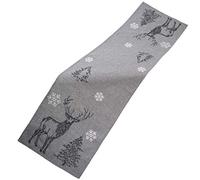 Raebel - Runner da tavolo, ricamo a forma di cervo e alberi di neve, grigio e bianco, argento, centrotavola di Natale, tovaglia decorativa natalizia, 40 x 140 cm