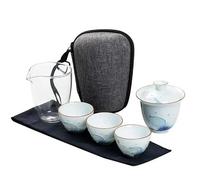 RAEF Set da teiera da Viaggio Portatile per Esterni con 3 Mini Tazze 1 Set da tè Giapponese in Porcellana Gaiwan Set da Cerimonia Gaiwan Regalo per Amico