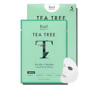 Rael Beauty Face Mask Korean Skincare - Tea Tree and Centella (Cica) Extracts, for Soothing, Super Soft Bamboo Sheet, Fragrance/PEGs Free (Tea Tree, 5 fogli)
