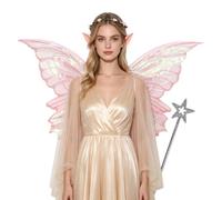 Raenseen Ali Farfalla In Organza Kit Cosplay Fata Set Alette Seta Elfo | Le Ali Dell'Angelo Sono Fatte Organza Trasparente,Feste E Cosplay Halloween,Design Elegante,Festa,Rave,Carnevale,Di