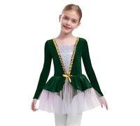 Raenseen Bambina Abito Ballo Maniche Lunghe in Seta con Scintille Tutu Abito Corto Pattinaggio Artistico Abbigliamento Danza Bambini Outfit Ballerina Verde 5-6 Anni
